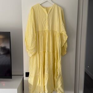 Yellow striped cotton tired dress